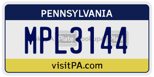 MPL3144 license plate in Pennsylvania