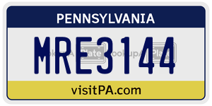 MRE3144 license plate in Pennsylvania