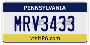 MRV3433 license plate in Pennsylvania