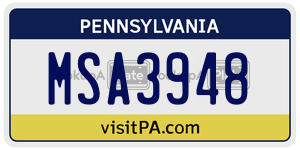 MSA3948  license plate in PA