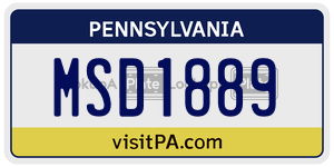 MSD1889 license plate in Pennsylvania