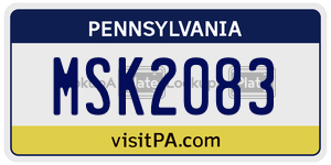 MSK2083 license plate in Pennsylvania
