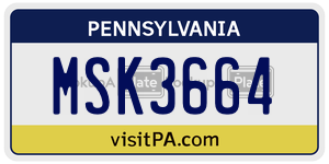 MSK3664 license plate in Pennsylvania