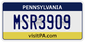 MSR3909 license plate in Pennsylvania