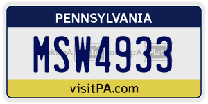 MSW4933 license plate in Pennsylvania