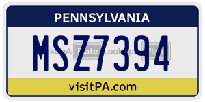 MSZ7394 license plate in Pennsylvania