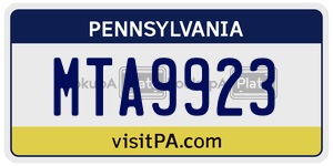 MTA9923 license plate in Pennsylvania