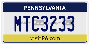 MTC3233 license plate in Pennsylvania
