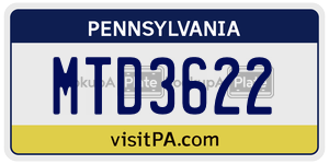 MTD3622  license plate in PA