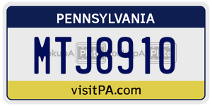 MTJ8910 license plate in Pennsylvania