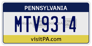 MTV9314 license plate in Pennsylvania