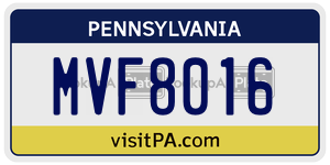 MVF8016 license plate in Pennsylvania