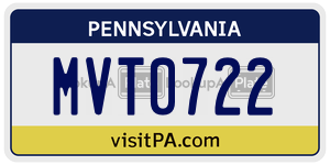 MVT0722  license plate in PA