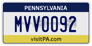 MVV0092 license plate in Pennsylvania