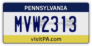 MVW2313 license plate in Pennsylvania