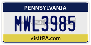 MWL3985 license plate in Pennsylvania