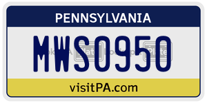 MWS0950 license plate in Pennsylvania