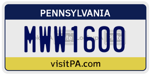 MWW1600  license plate in PA