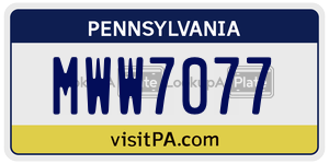MWW7077 license plate in Pennsylvania