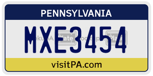 MXE3454 license plate in Pennsylvania