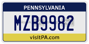 MZB9982  license plate in PA