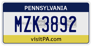 MZK3892  license plate in PA