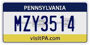 MZY3514 license plate in Pennsylvania