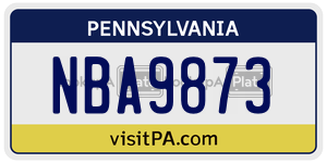 NBA9873  license plate in PA