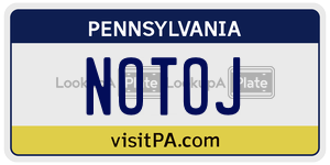 NOTOJ license plate in Pennsylvania