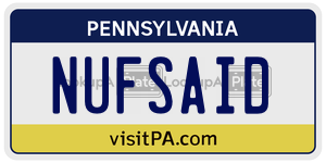 NUFSAID  license plate in PA