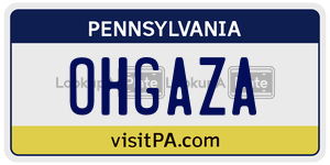 OHGAZA license plate in Pennsylvania
