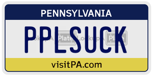 PPLSUCK license plate in Pennsylvania
