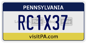 RC1X37 license plate in Pennsylvania