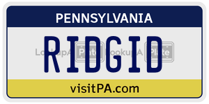 RIDGID license plate in Pennsylvania
