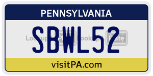 SBWL52  license plate in PA
