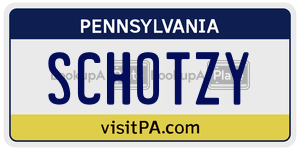 SCHOTZY license plate in Pennsylvania