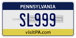 SL999 license plate in Pennsylvania