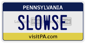 SLOWSE license plate in Pennsylvania