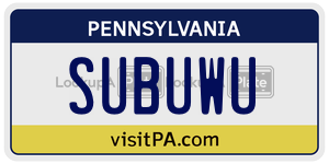 SUBUWU license plate in Pennsylvania