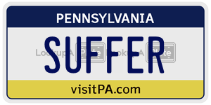 SUFFER license plate in Pennsylvania