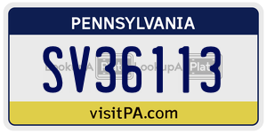 SV36113  license plate in PA