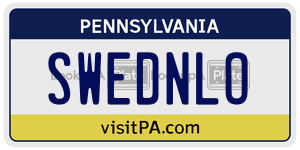SWEDNLO license plate in Pennsylvania