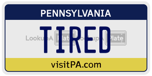 TIRED license plate in Pennsylvania