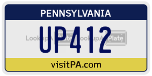 UP412 license plate in Pennsylvania