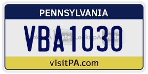 VBA1030  license plate in PA