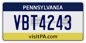 VBT4243  license plate in PA