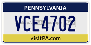 VCE4702  license plate in PA
