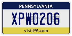 XPW0206 license plate in Pennsylvania