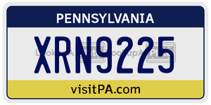 XRN9225  license plate in PA