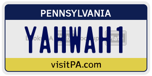 YAHWAH1  license plate in PA